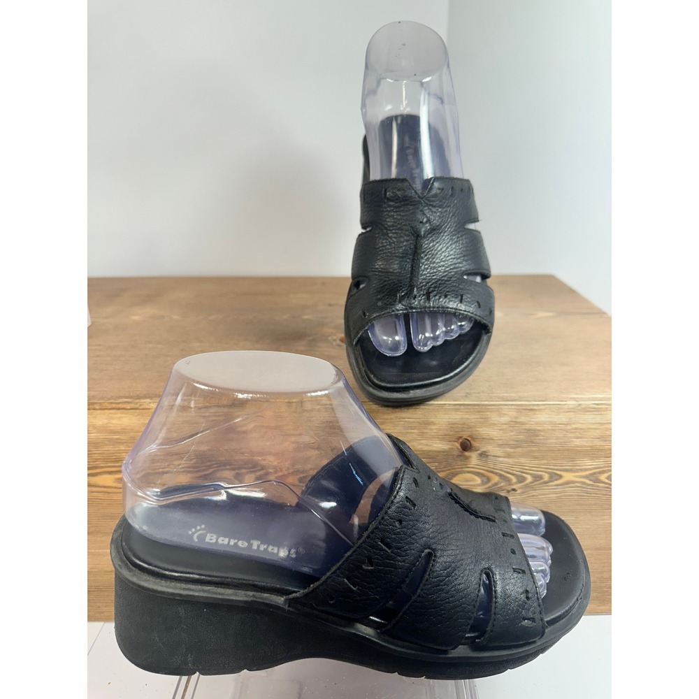 Baretraps HURRY Leather Slide Sandals Womens 6 Black Comfort Casual Summer Retro